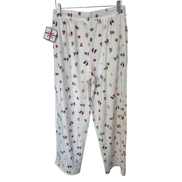 Jaclyn Tiny Holiday Print Fleece Pajama Pants With Red Drawstring - Picture 6 of 8